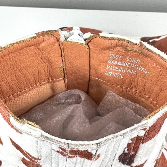 Animal Print Cow Boots Brown and White Mob Wife Western Cowboy Size 6 1/2 Medium - Picture 8 of 15